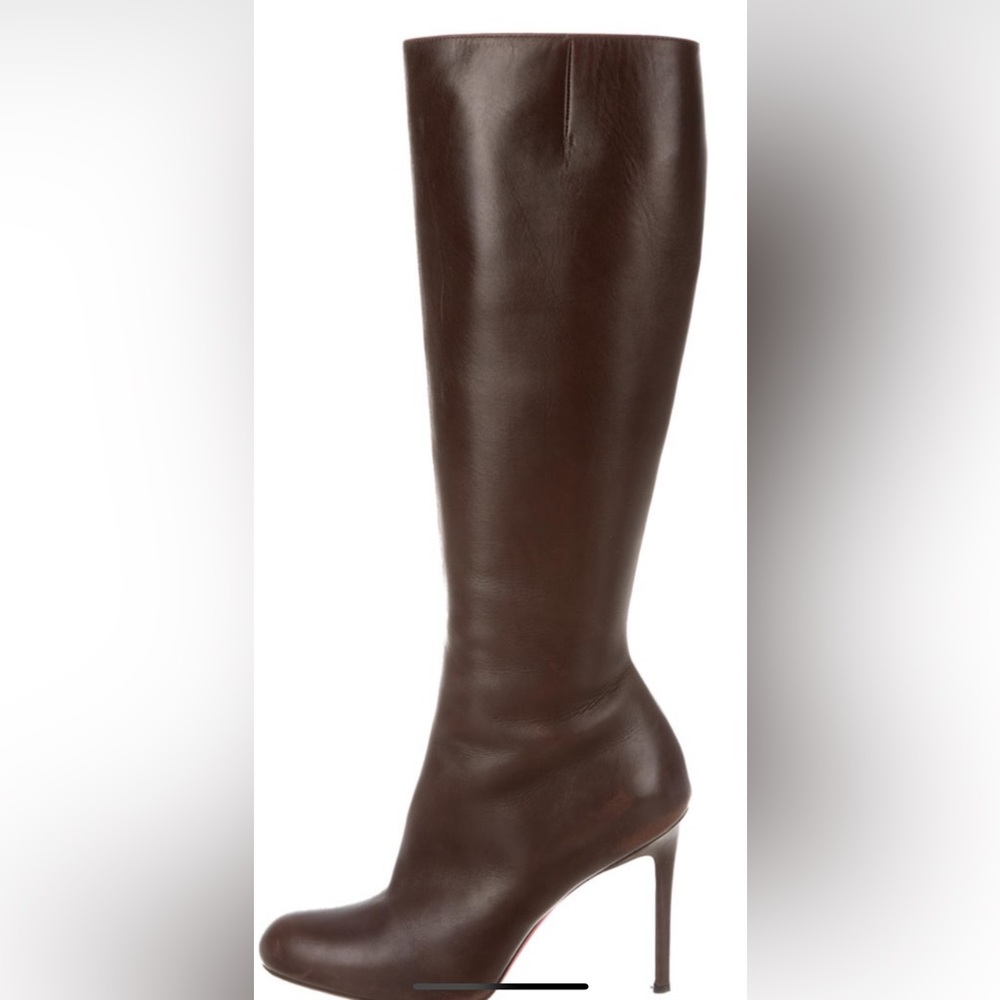 Brown leather Christian Louboutin round-toe knee-high boots